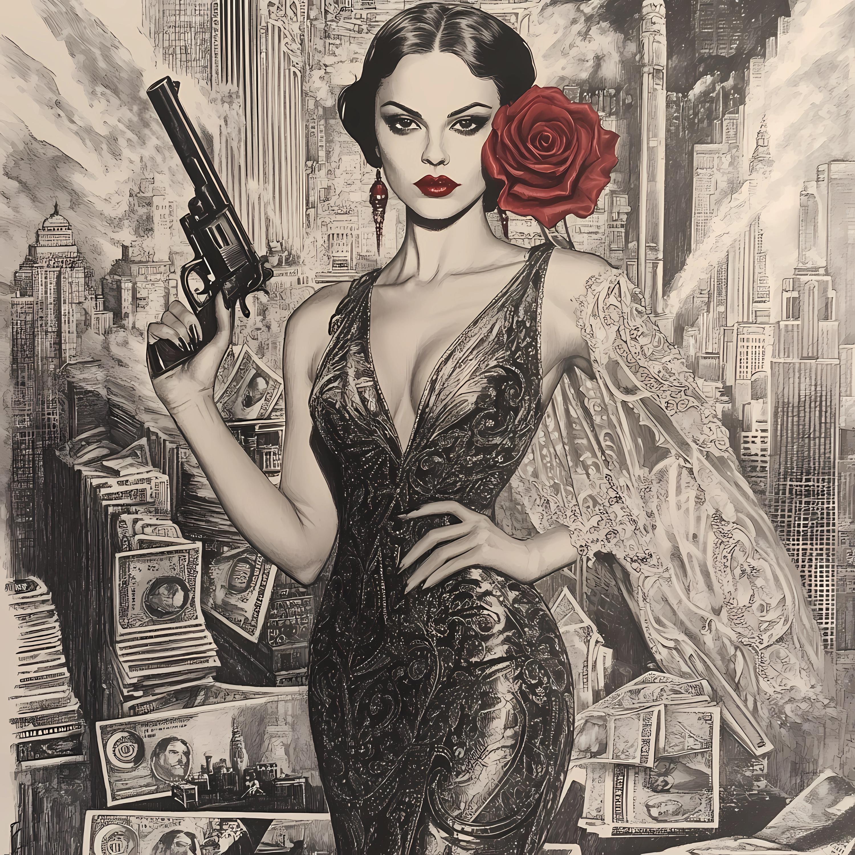 Retro Gun Girl Clipart Set of 8 Black and White Like Vintage Photo With Lady and Gun Digital Download High Quality PNGs, Mafia Girl Clipart