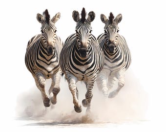Watercolor Running Zebras Print Set – Safari Animal Wall Art (Digital Download)