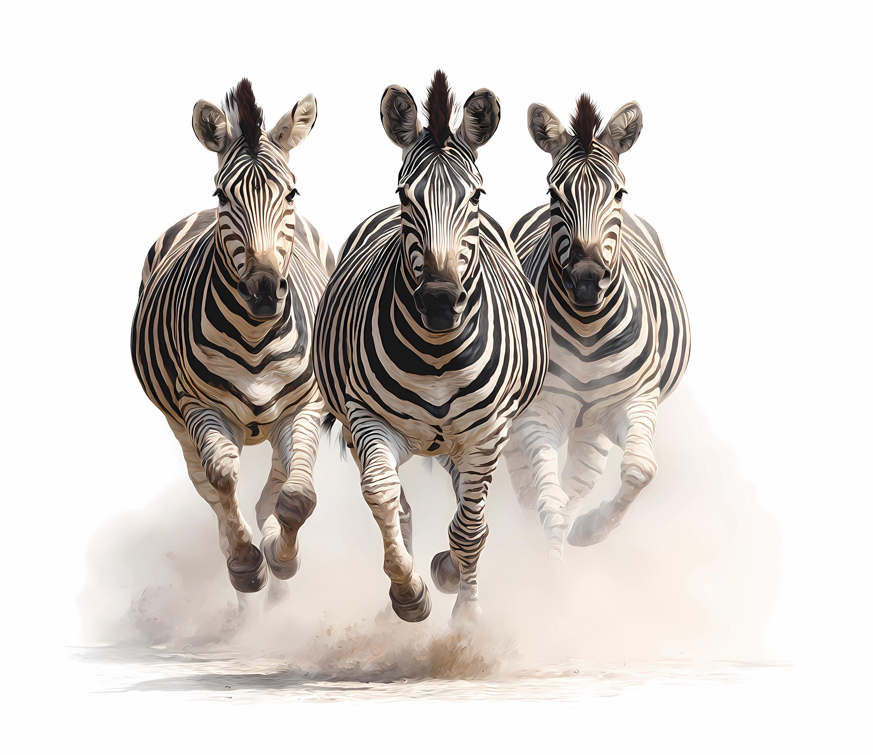 水彩画「走るシマウマ」プリントセット – サファリ動物ウォールアート