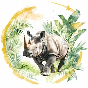 Rhino Clipart Set of 8, Rhinoceros Images, Watercolor Rhino Wall Art, High Quality Printable Instant Download, Commercial Use, Paper craft