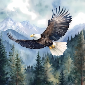 9 Watercolor Flying Eagle Clipart, High Quality Eagle PNGs, Watercolor Eagle Clip Art Wall Art, Junk Journal, Scrapbook, Commercial Use
