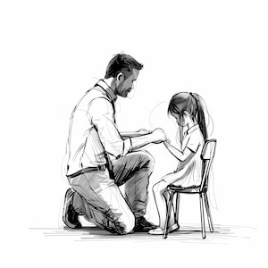Conjunto de 10 ilustraciones de arte lineal de padre e hija, bocetos de padre e hija en blanco y negro, imágenes prediseñadas de padre e hija, amor familiar, PNG y JPG