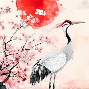 Japanese Crane Clipart, 8 High Quality Japanese Animal Landscape PNGs, Instant Download, Card Making, Crane Clipart, Digital Paper Craft