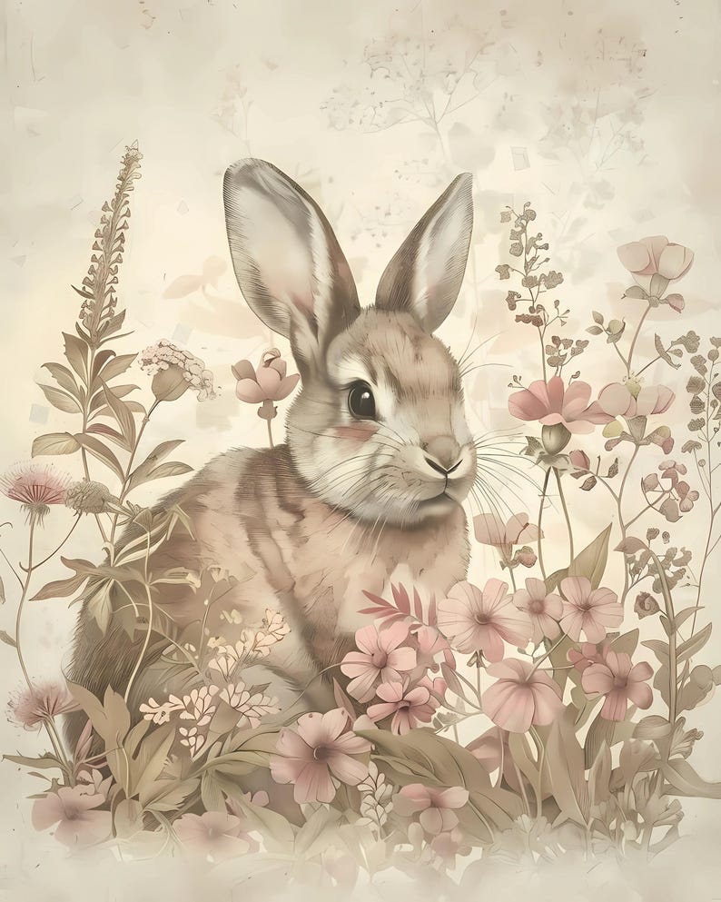 Watercolor Bunny Clipart Bundle: Spring Flowers, Easter Decor (PNG ...