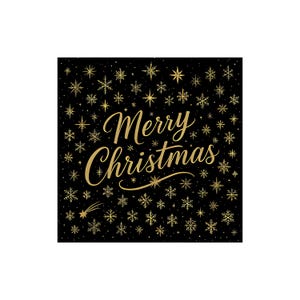 Lussuosa cartolina di auguri di Natale in oro nero, auguri di Natale di alta qualità con cornice vintage decorata, fiocchi di neve, stelle su sfondo scuro.