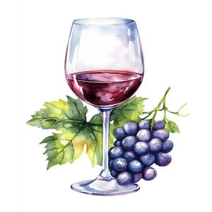 8 Clipart di bicchieri da vino, Clipart di bicchieri da vino rosso con uva, Elegante arte murale di bicchieri da vino ad acquerello, Giornale di carta PNG di alta qualità