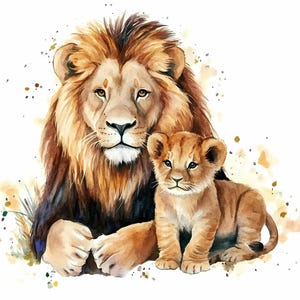 8 Lion Clipart, Cute Baby Lion Clipart Bundle, Printable Watercolor Lion Nursery Clipart, High Quality PNGs, Paper crafts, Junk Journals