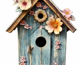 Watercolor Easter Birdhouse Clipart Bundle Spring Floral PNG Bird Nest Decor Printable