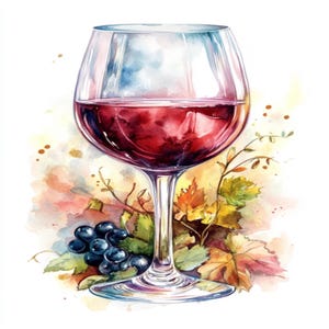 Set di clipart di bicchieri da vino ad acquerello per gli amanti del vino PNG, elegante arte murale con bicchieri da vino, arte delle bevande, arte murale stampabile per uso commerciale, carta da giunca