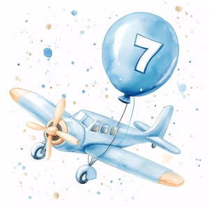 7. Junge Geburtstag Clipart Flugzeug Auto PNG sofortiger digitaler Download Set,