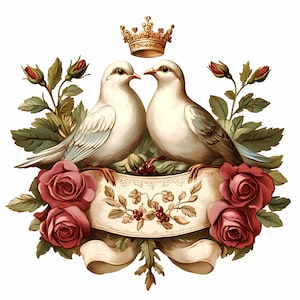 Clipart de acuarela vintage de un par de palomas, clipart de boda vintage de un par de palomas, descarga digital, descarga de palomas, diario basura