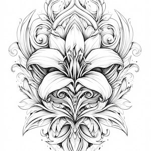 8 Lily Blooms Line Art Black and White Clipart Bundle, Pencil Hand Drawn Lily High Quality PNG, Printable Flower Wall Art Digital Download,