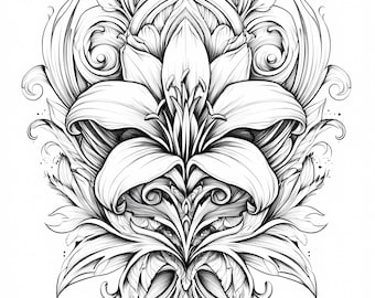 Lily Line Art Clipart Bundle: Hand-Drawn Floral PNG Digital Download, 233
