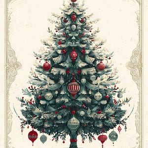 Paquete de imágenes prediseñadas de árboles de Navidad vintage y elegantes: bocetos a lápiz hechos a mano, decoración navideña retro, arte mural digital en formato JPG