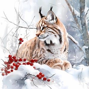 8 Lynx in Winter Forest clipart, lynx sublimatie, lynx illustratie, wildlife clipart, dierlijke clipart bos dieren kwekerij clipart pngs