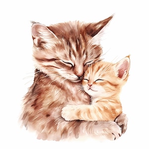 Mother Cat Carrying Kitten Clipart Set of 8, Gentle Feline Love Illustration, Printable Cat Watercolor Clipart High Quality PNGs for Nursery