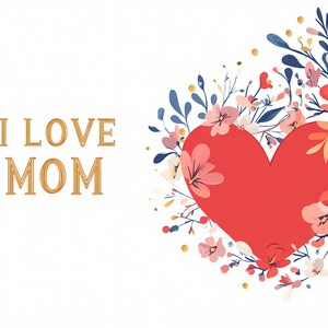 Clipart de "Amo a mamá" / Tarjeta de regalo con corazón floral para mamá / Corazón de flores de acuarela de alta calidad PNG, descarga digital, tarjeta imprimible