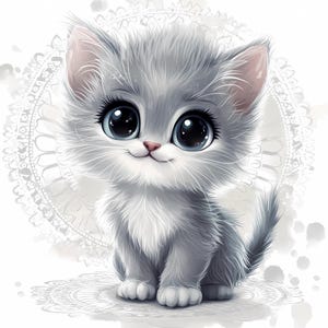 Clipart chat blanc, chaton gris 8 cliparts pour la fabrication de cartes, clipart chat adorable, imprimable Kitty PNGs haute qualité Papercraft Junk Journal