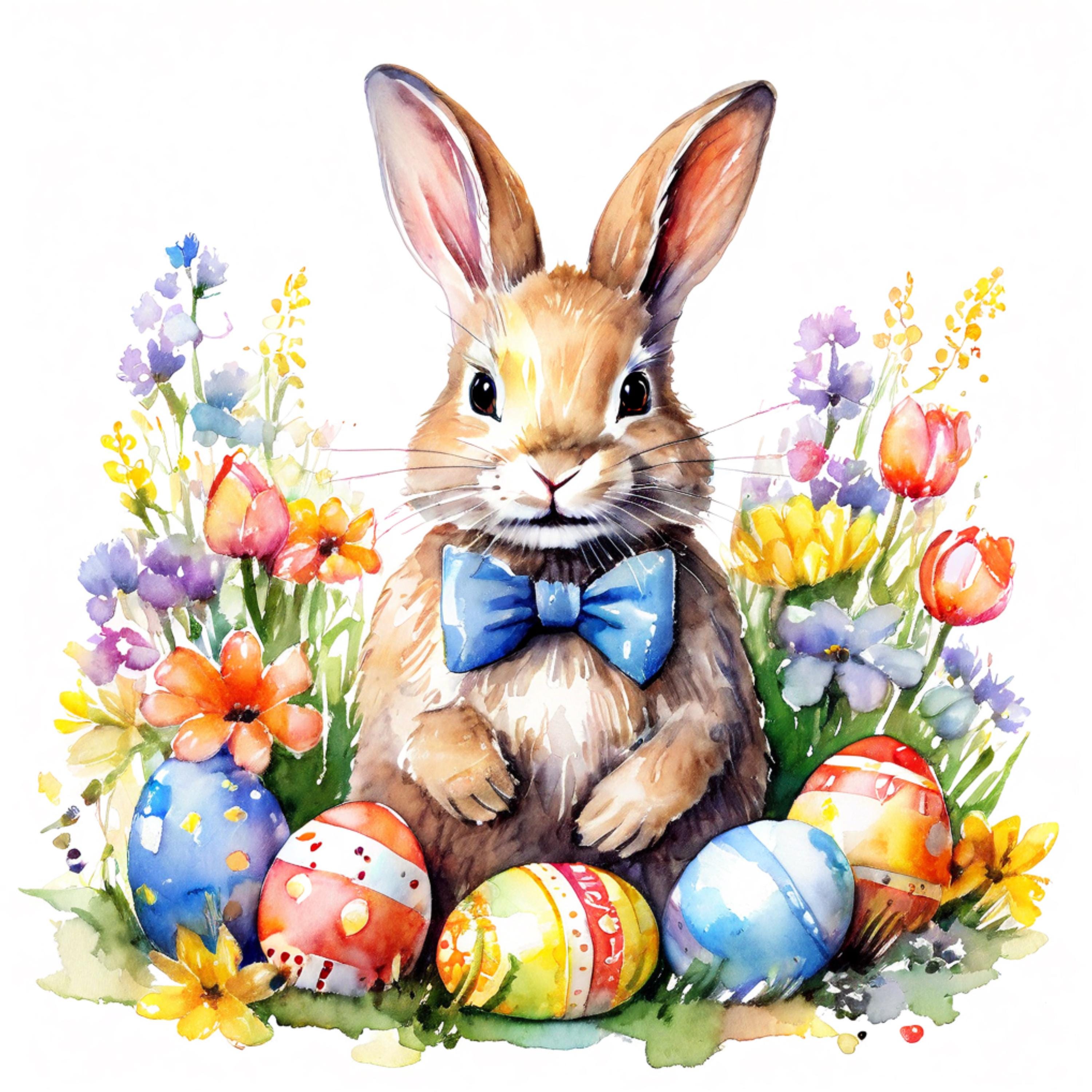 Easter Bunny Clipart: Watercolor Floral Spring PNG Digital Download - Etsy