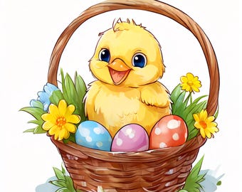 Easter Chick Clipart: Watercolor Vintage PNG JPG Bundle Digital Download, 15