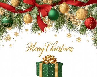 Christmas Gift Box PNG Bundle, Green Gold Present Clipart, Festive Holiday Illustration,1530