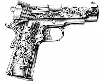彫刻入りピストルのクリップアートバンドルPNG、ビンテージハンドガン