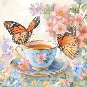 Set of 9 Floral Teacup Clipart, Floral Tea can Set, Printable Watercolor clipart, Quality PNGs, Digital download Paper craft junk journals