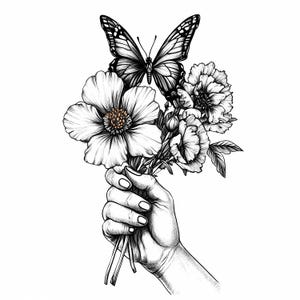 8 wilde bloementekeningen zwart-wit clipart, digitale download, afdrukbare aquarel clipart, papier ambachten, hoge kwaliteit png-bestanden, ongewenste dagboek