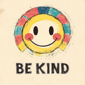 Set di 8 clipart PNG vintage "Be Kind" con faccina felice, disegni di alta qualità in formato PNG per il download digitale, carta da parati in stile Boho "Be Kind"