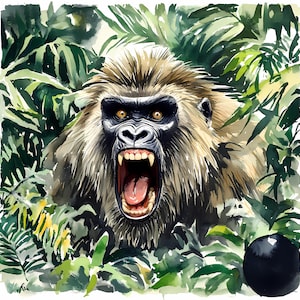 Angry Jungle Monkey Clipart Bundle Set of 8, Monkey Nursery, Quality Watercolor clipart JPG Digital download, Sublimation, Paper crafts