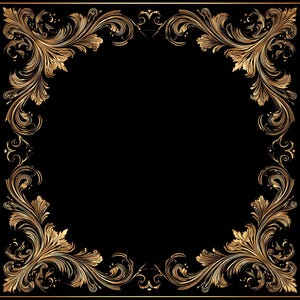 Luxury Gold Baroque Frame Bundle Black Background Clipart, Ornate Vintage Borders PNG JPG, Elegant Royal Invitation Templates