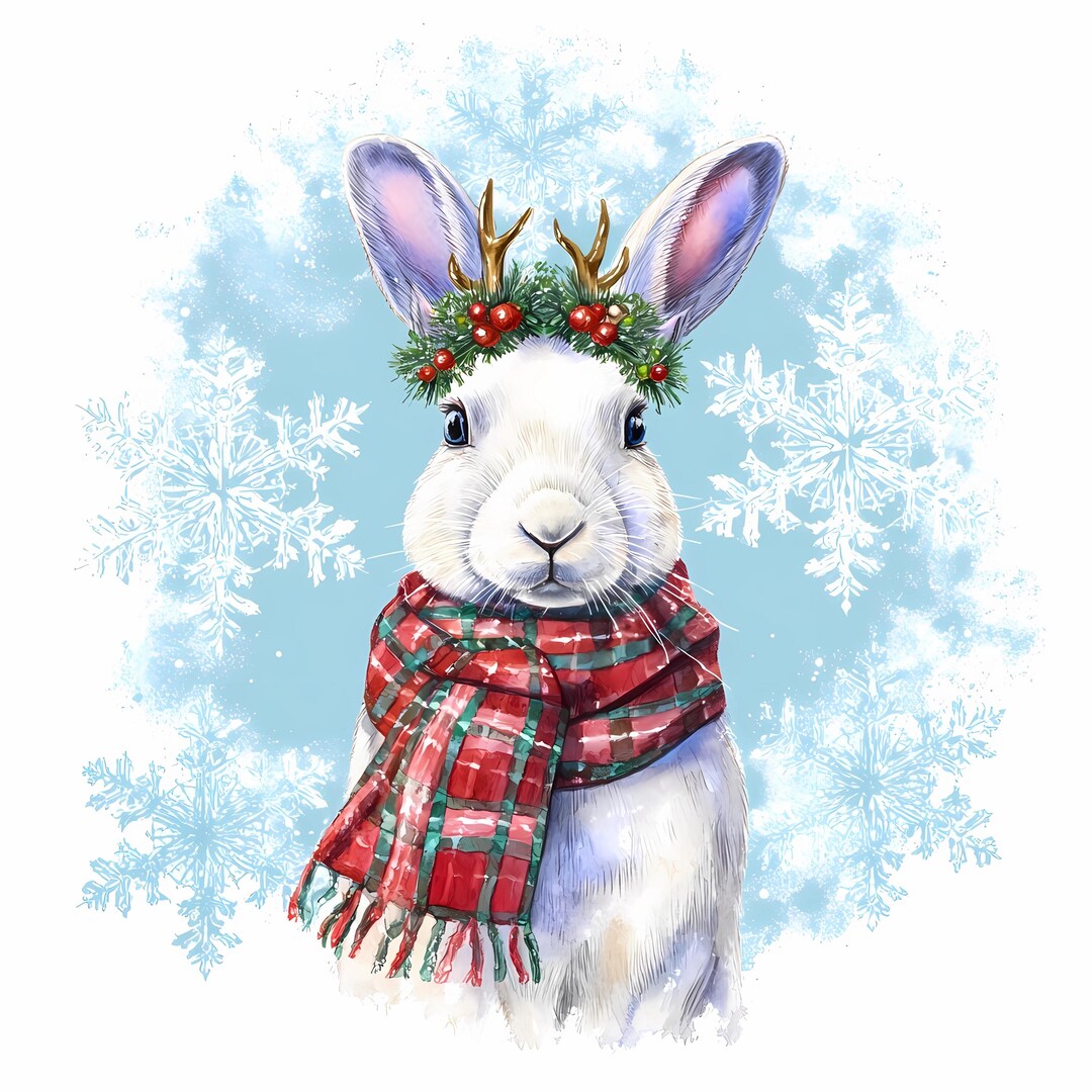 Christmas Bunny Clipart Set Winter Tartan Scarf Festive Rabbit ...