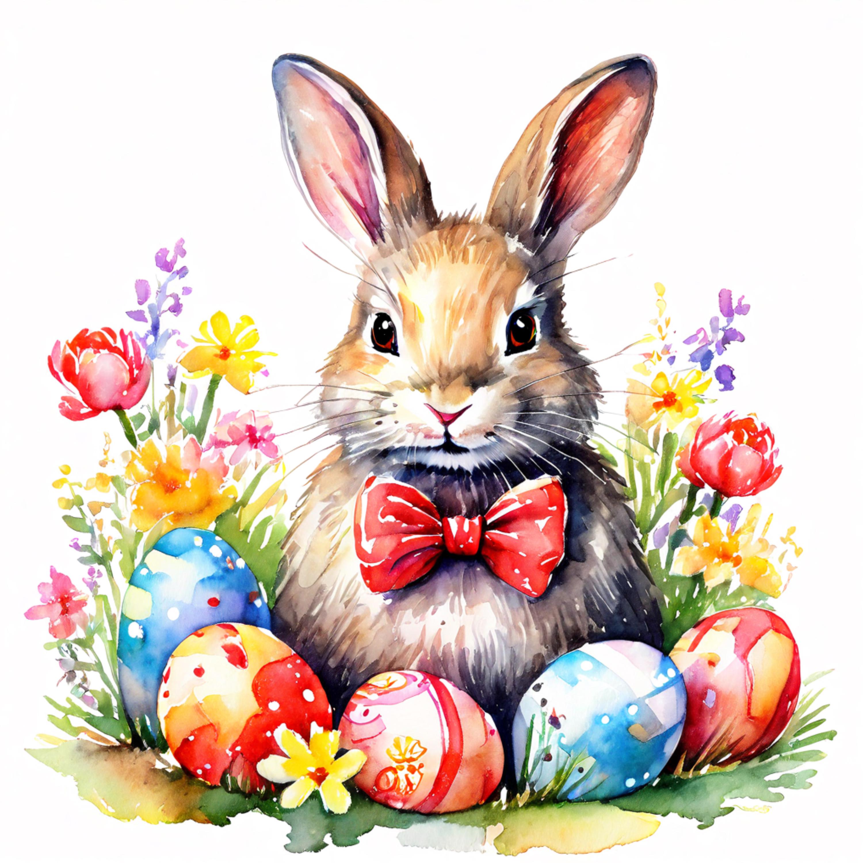 Watercolor Easter Bunny Clipart: Floral Spring PNG (digital Download ...