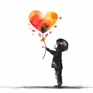 Kid met ballon clipart, Kid met bloemen ballon, afdrukbare aquarel clipart, hoge kwaliteit png's digitale download ambachtelijke junk papier papier