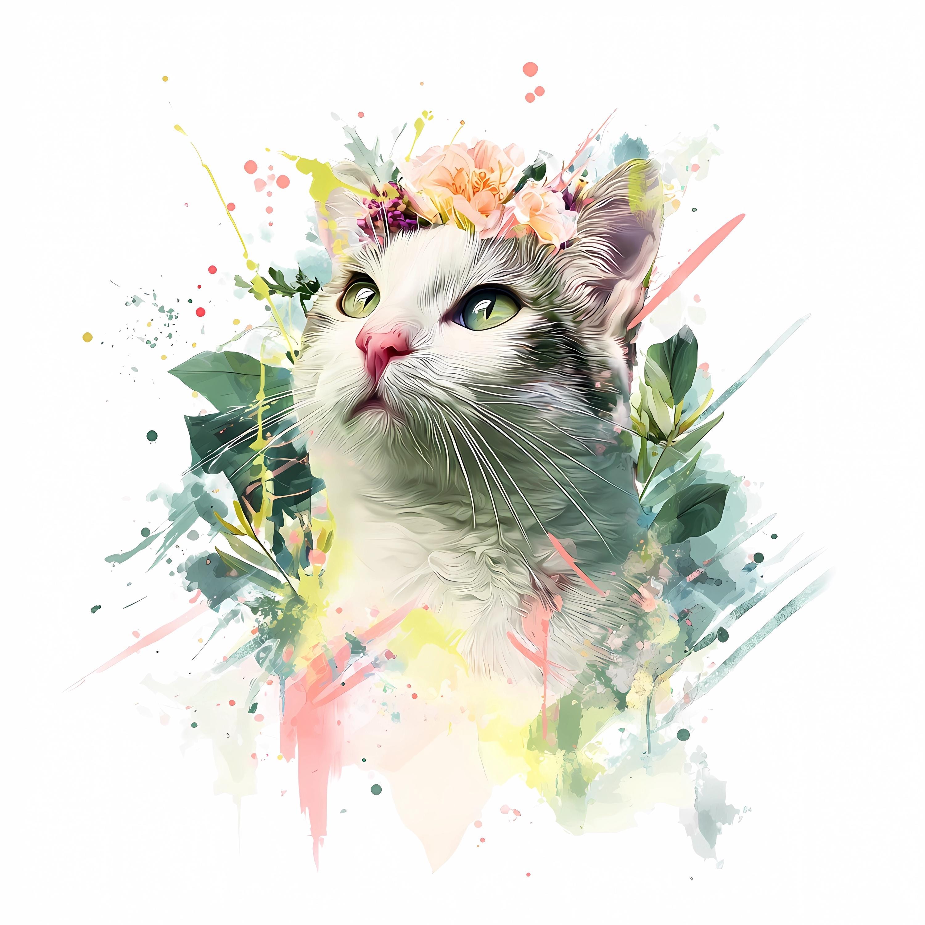 Floral Cat Watercolor Clipart Bundle: Vintage Kitten Illustrations ...