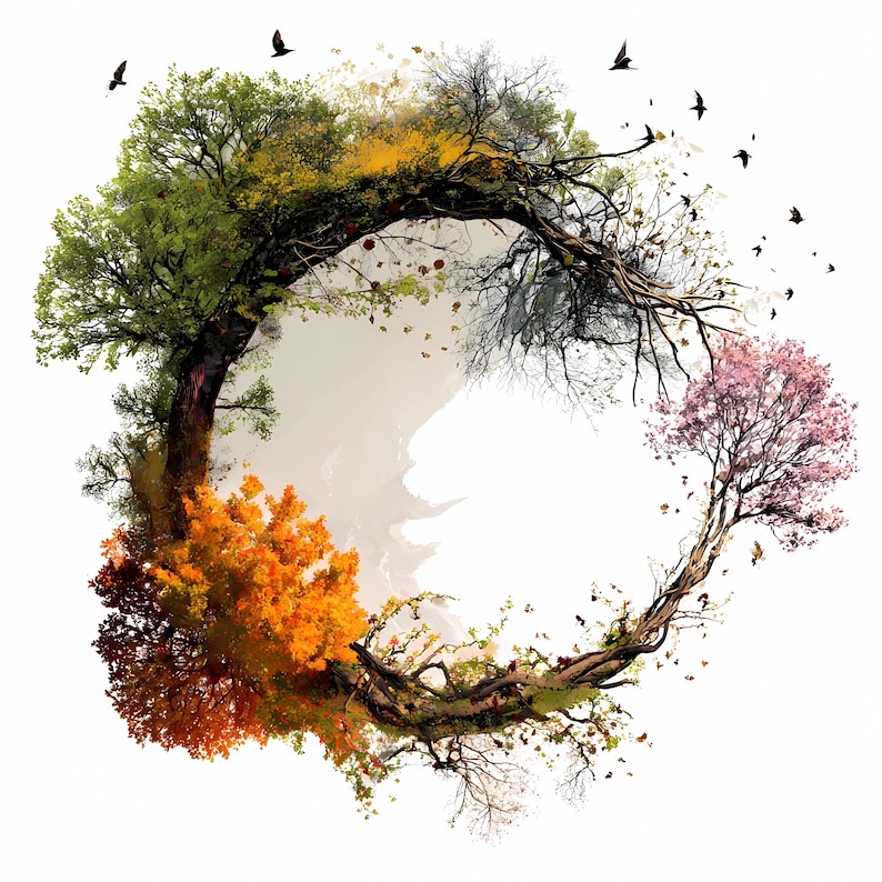 Four Seasons Tree of Life Clipart Bundle: Yin Yang PNG JPG Printable ...