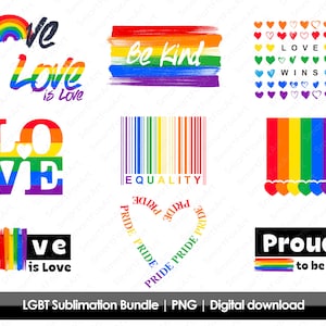 Paquete de sublimación LGBT, bandera gay, lesbiana, bisexual PNG, clipart de amor arcoíris, orgullo gay PNG, camiseta de igualdad png, el amor es amor png, camiseta bisexual