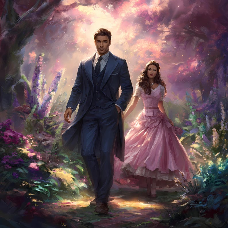 Romantic Couple in Forest Art Bundle, Elegant Watercolor Painting ...