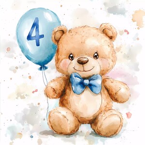 4.Geburtstag Tiere und Ballon Clipart Set für 4.Geburtstag Karten, Einladungen, Junk Journals, Instant Download