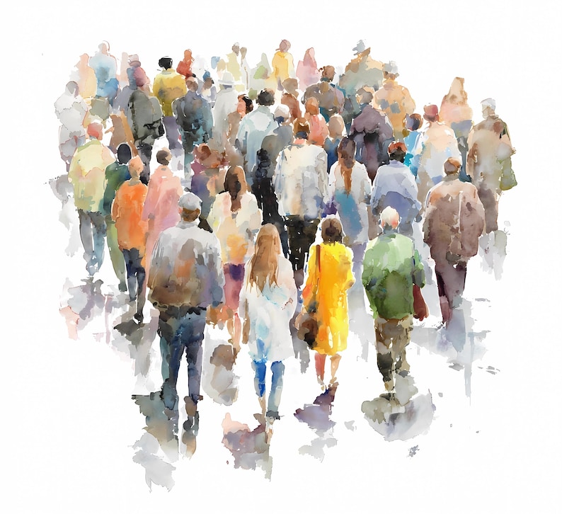 Watercolor Crowd Clipart Bundle: Urban People Silhouettes (PNG JPG ...