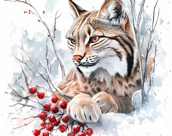 Winter Lynx Clipart, Forest Animals Illustration