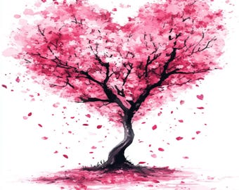 Watercolor Love Heart Tree Clipart: Valentine's Day Wedding Art (Digital Download)