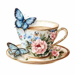 8 bloemen theekopje clipart, bloemen theeservies, afdrukbare aquarel clipart, hoge kwaliteit png's, digitale download, papier ambacht, ongewenste tijdschriften