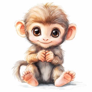 8 Cartoon Affe Baby Clipart, Affe für Kinderzimmer, druckbare süße Aquarell Clipart PNGs, hochauflösende PNGs
