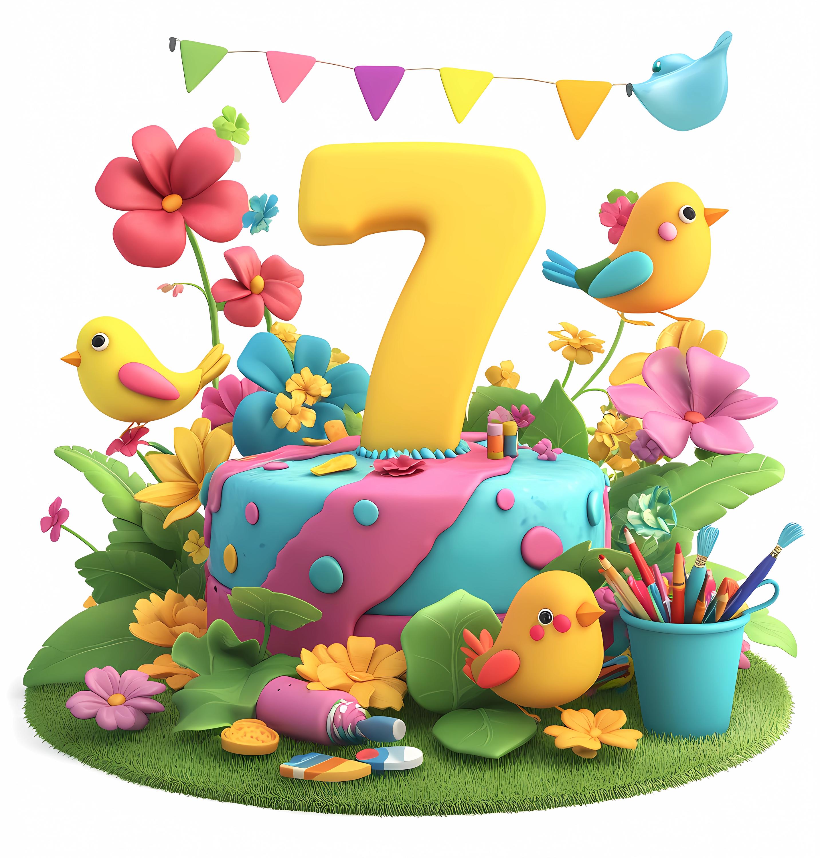 7th Birthday Cake Clipart Bundle,cartoon Number 7 PNG, 331 - Etsy