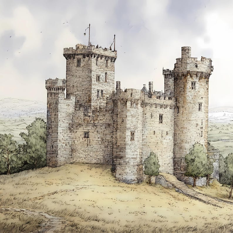 Medieval Castle Watercolor Illustration Bundle Fantasy Architecture Art ...