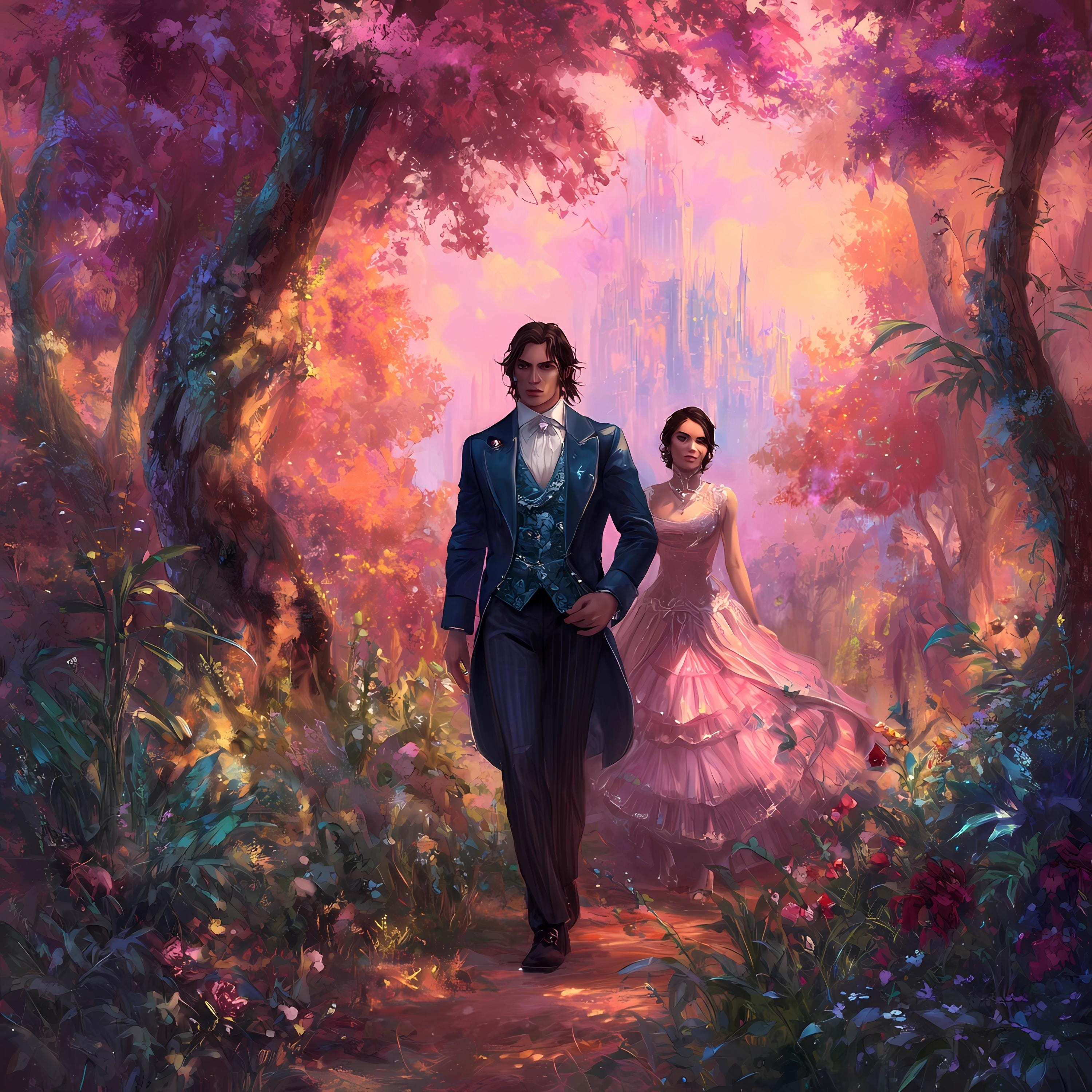 Romantic Couple in Forest Art Bundle, Elegant Watercolor Painting ...