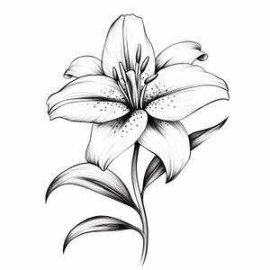 Paquete de imágenes prediseñadas de arte lineal de flores de lirio (en formato PNG), imágenes prediseñadas de lirios florales, imágenes prediseñadas de flores de boda, arte lineal de flores de lirio, arte mural de lirios en blanco y negro.