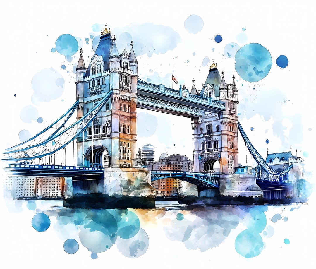 Tower Bridge Watercolor Clipart Bundle, London Landmark PNG Instant ...