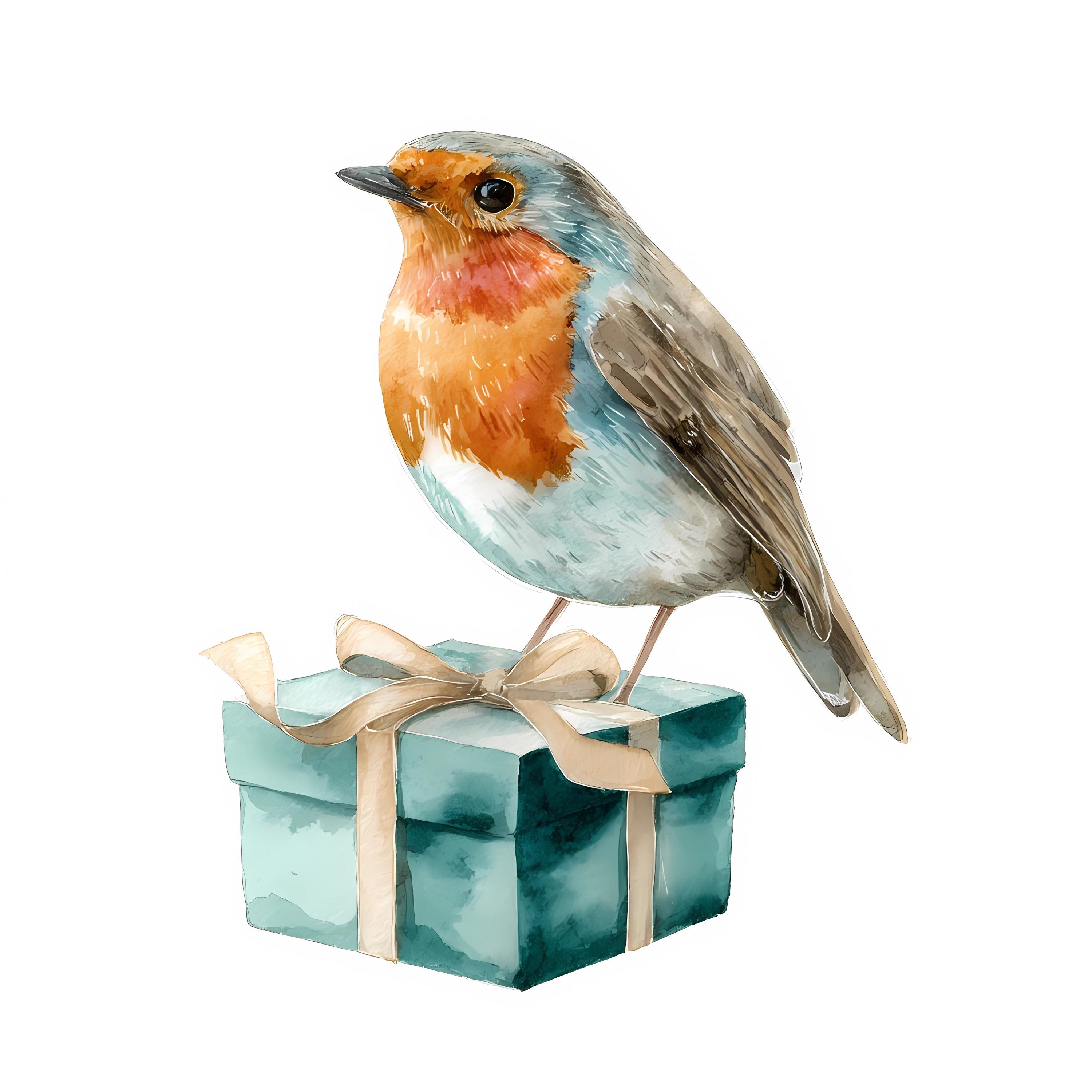 Christmas Robin Clipart Set Watercolor Bird Gift Box Holiday Winter ...